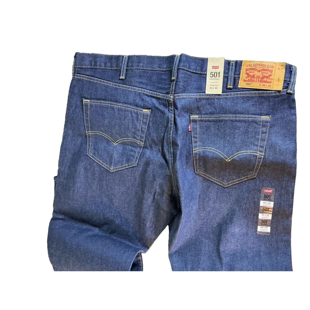 44 x 30 Levi's 501 Series Original Fit Dark Wash Straight Jeans Men’s Stretch